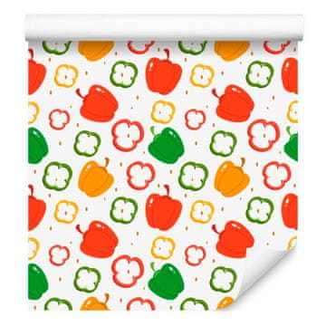 Tapeta Paprika bijela, koraljna i limeta za dnevni boravak i spavaću sobu 50x1000 cm