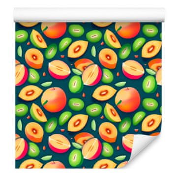 Tapeta s ljetnim voćem, tirkizna i zelena, za dnevni boravak i spavaću sobu 50x1000 cm