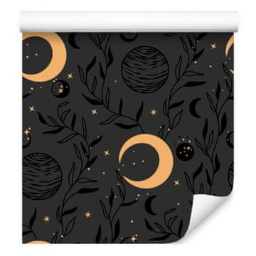 Tapeta s motivima žena i astrologije, grafitna, smeđa i crna, 50x1000 cm