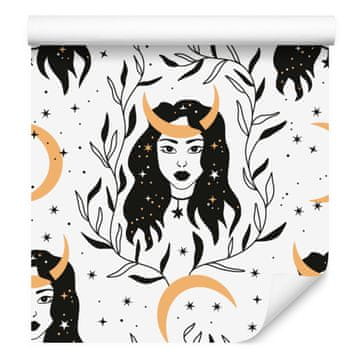 Tapeta s motivima žena i astrologije, bijela i svijetlosiva, 50x1000 cm