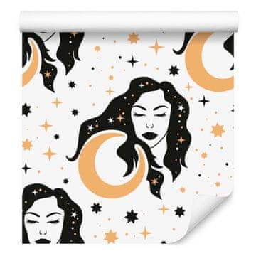 Tapeta s motivima žena i astrologije, bijela i grafitna, za dnevni boravak i spavaću sobu 50x1000 cm