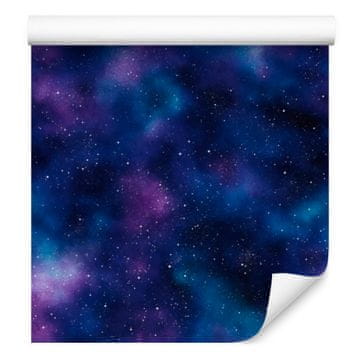 Tamnoplava i plava tapeta s akvarelnom galaksijom, meki oblici 50x1000 cm