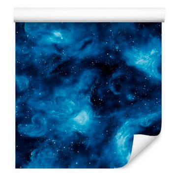 Plava akvarelna tapeta s galaksijom, meki oblici 50x1000 cm