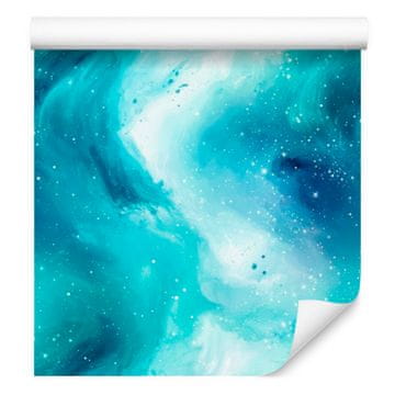 Fototapeta s akvarelnom galaksijom, tirkizna, celadon i plava 50x1000 cm