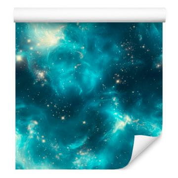 Fototapeta s akvarelnim efektom galaksije u tirkiznoj boji, meki oblici 50x1000 cm
