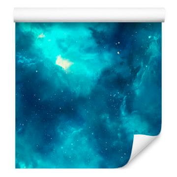 Fototapeta s akvarelnim motivom galaksije u tirkiznoj, plavoj, tamnoplavoj i mint boji 50x1000 cm