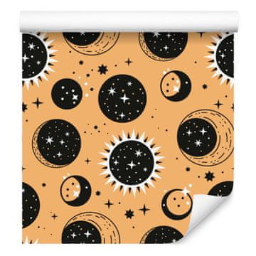 Tapeta s motivima žena i astrologije, krem, zlatna i grafitna, 50x1000 cm