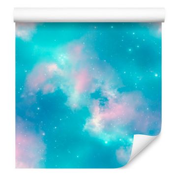 Fototapeta s akvarelnom galaksijom, tirkizna, plava i celadon, 50x1000 cm