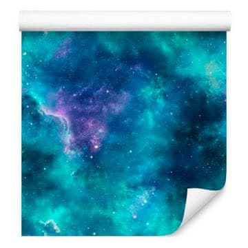 Fototapeta s akvarelnom galaksijom, tirkizna, plava i tamnoplava 50x1000 cm