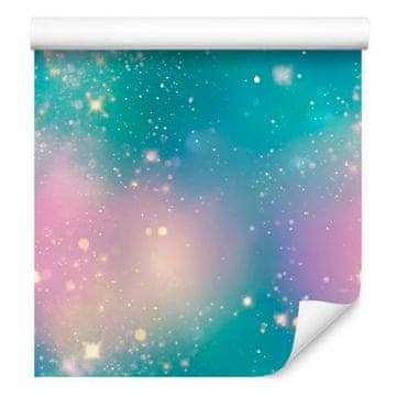 Fototapeta s akvarelnom galaksijom, tirkizna, plava i ljubičasta 50x1000 cm
