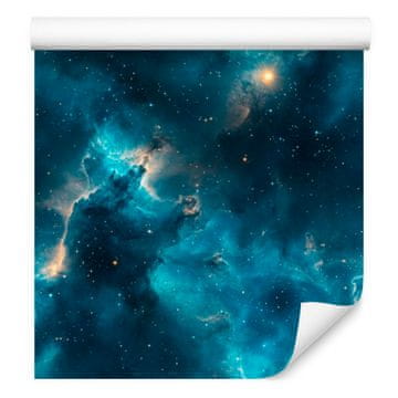 Fototapeta s akvarelnim efektom galaksije, tirkizna i tamnoplava, mekani oblici, 50x1000 cm