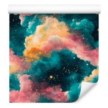 Fototapeta s akvarelnom galaksijom, tirkizna i crvena, 50x1000 cm