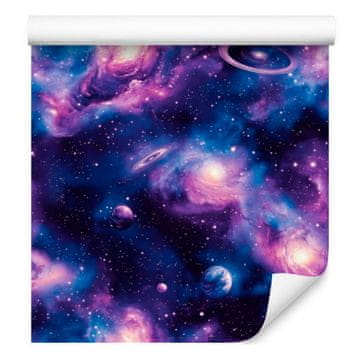 Akvarel tapeta s galaksijom, plava pozadina, ljubičasti centar, 50x1000 cm
