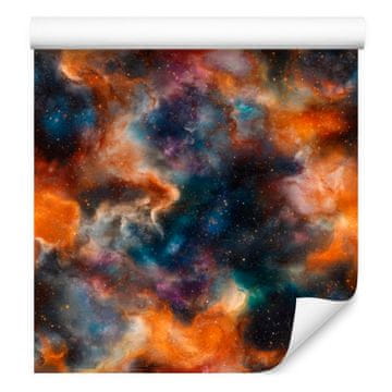 Fototapeta s akvarelnom galaksijom, narančasta i tamnoplava, 50x1000 cm