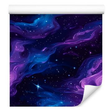 Tapeta s akvarelnom galaksijom u mornarsko plavoj, indigo, plavoj i ljubičastoj boji 50x1000 cm