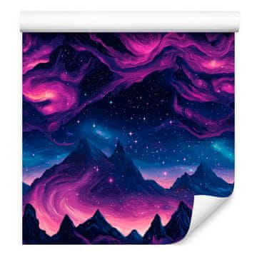 Fototapeta s akvarelnom galaksijom, mornarsko plava, ljubičasta i indigo, 50x1000 cm