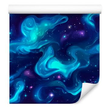 Fototapeta s akvarelnim motivom galaksije, mornarsko plava, tirkizna i indigo 50x1000 cm