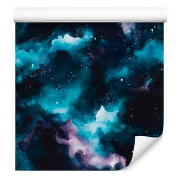 Tapeta s akvarelnim efektom galaksije, mornarsko plava, tirkizna, crna i plava 50x1000 cm