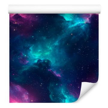 Akvarel tapeta Galaxy u mornarsko plavoj, tirkiznoj, plavoj i ljubičastoj boji 50x1000 cm