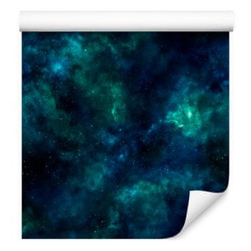 Fototapeta s akvarelnim uzorkom galaksije, mornarsko plava, tirkizna i crna, 50x1000 cm