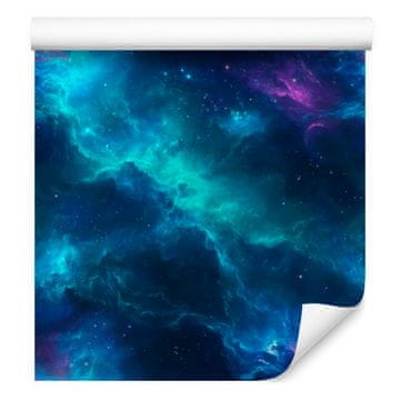 Tapeta s akvarelnim uzorkom galaksije, mornarsko plava i tirkizna, 50x1000 cm