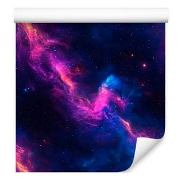Akvarel Galaxy tapeta tamnoplava i ljubičasta, mekani oblici 50x1000 cm