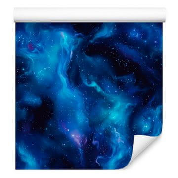 Fototapeta s akvarelnim efektom galaksije u plavoj, tamnoplavoj, tirkiznoj i crnoj boji 50x1000 cm