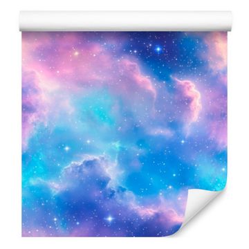 Fototapeta s akvarelnim efektom galaksije plave, lavandine planine 50x1000 cm