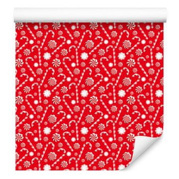 Božićna tapeta mint crvene boje s koraljnim motivima 50x1000 cm