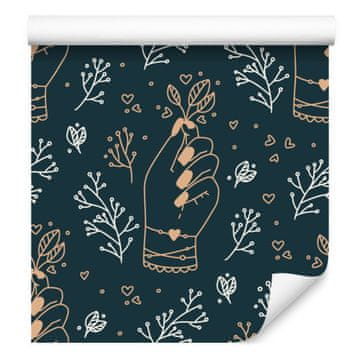 Tapeta s boho uzorkom, tamnoplava, tirkizna, grafitna i siva 50x1000 cm
