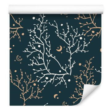 Tapeta s boho uzorkom, mornarsko plava, tirkizna i grafitna za dnevni boravak i spavaću sobu 50x1000 cm