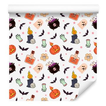 Halloween tapeta bijela, svijetlosiva i breskvasta 50x1000 cm