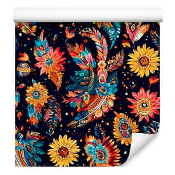 Boho tapeta u mornarsko plavoj i zlatnoj boji za dnevni boravak i spavaću sobu 50x1000 cm