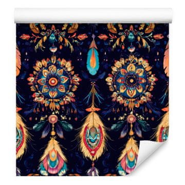 Boho tapeta u mornarsko plavoj i indigo boji za dnevni boravak i spavaću sobu 50x1000 cm