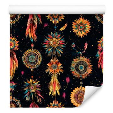 Boho crne i oker tapete za dnevni boravak i spavaću sobu 50x1000 cm