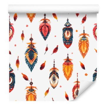Boho tapeta bijela i crvena za dnevni boravak i spavaću sobu 50x1000 cm