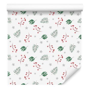 Božićna tapeta bijela, svijetlo siva, koraljna i zelena 50x1000 cm