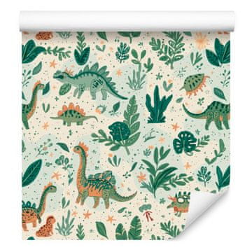Tapeta s dinosaurima, svijetlo siva i zelena, za dnevni boravak i spavaću sobu 50x1000 cm