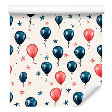 Tapeta s balonima za rođendan, bijela i plava, za dnevni boravak i spavaću sobu 50x1000 cm