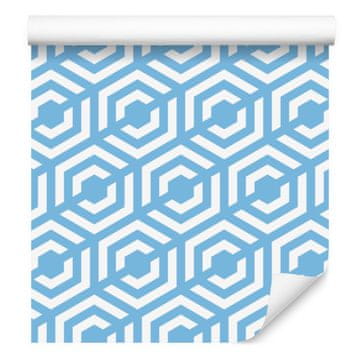 Tapeta s geometrijskim uzorkom, azurno-bijela, za dnevni boravak i spavaću sobu 50x1000 cm