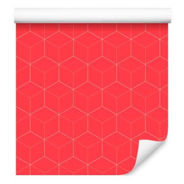 Tapeta s geometrijskim uzorkom crvene i koraljne boje, crvena pozadina 50x1000 cm