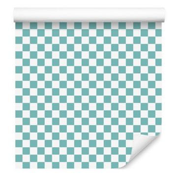 Tapeta s šahovskim uzorkom, tirkizna, bijela i svijetlosiva, 50x1000 cm
