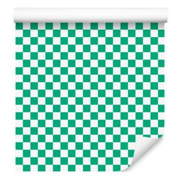 Tapeta s šahovskim uzorkom u mornarsko plavoj i mint boji za dnevni boravak i spavaću sobu 50x1000 cm
