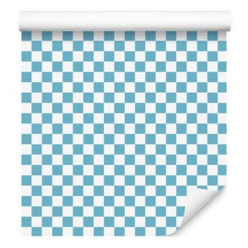 Azurno-bijela tapeta s uzorkom šahovnice, suptilni detalji 50x1000 cm