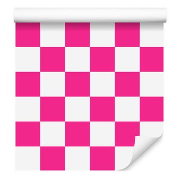 Tapeta s šahovskim uzorkom, bijela, ljubičasta i puderasto ružičasta, 50x1000 cm