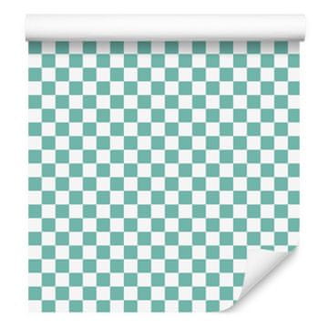 Tapeta s šahovskim uzorkom, bijela, morsko plava i svijetlo siva, 50x1000 cm