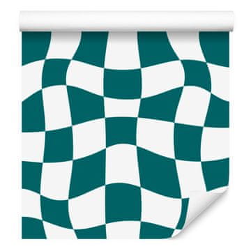 Tapeta Casual Checkerboard tirkizna, bijela i svijetlosiva 50x1000 cm