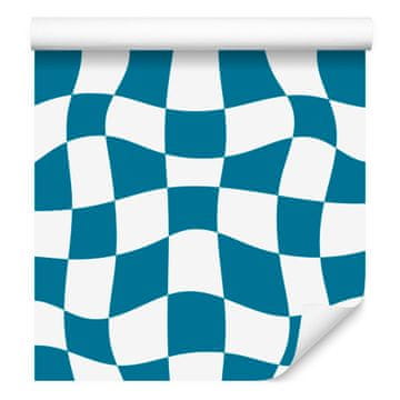 Tapeta Ležerna šahovnica tirkizna i bijela, tirkizna pozadina 50x1000 cm