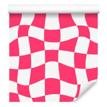 Tapeta Ležerna šahovnica ružičaste, bijele i puderasto ružičaste boje 50x1000 cm