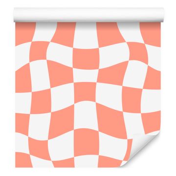 Tapeta Casual Checkboard Coral, White and Breskva 50x1000 cm